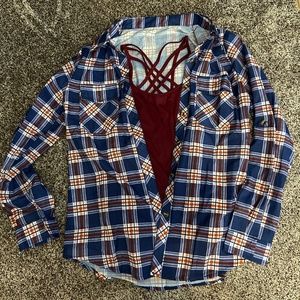 Plaid Long Sleeve & Maroon Tank